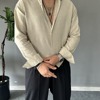 Bej Keten Gömlek