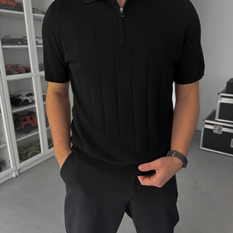 Siyah Fermuarlı Triko Tshirt