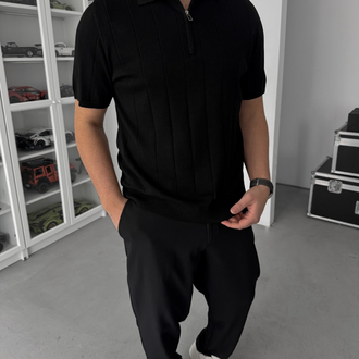 Siyah Fermuarlı Triko Tshirt