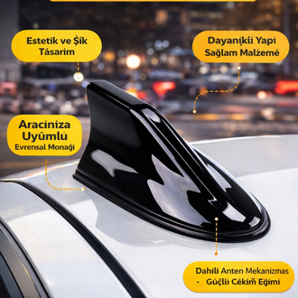 Universal Balina Anten Siyah Parlak Shark Fin Araç Tavan Anteni