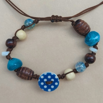 Blue Dotty Button Bileklik