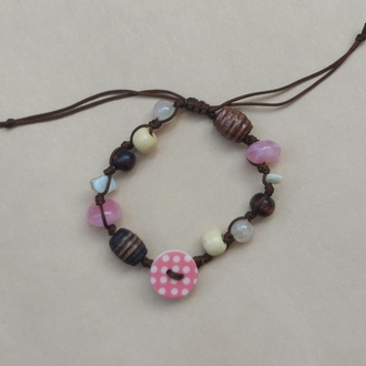 Pink Dotty Button Bileklik