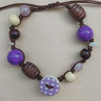 Purple Dotty Button Bileklik