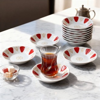 Güral Porselen Acem 24 parça Çay tabağı (Kırmızı)