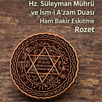 Hz. Süleyman Mührü ve İsm-i A'zam Duası İşlemeli Eskitme Bakır Rozet Manevi Sembol