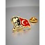 10 Adet YÖRÜK TASARIM Atatürk&Bayrak Yaka Rozeti Altın Kaplama