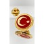 Türk Bayrağı Atatürk Siluetli Altın Kaplama Mineli Yaka Rozeti