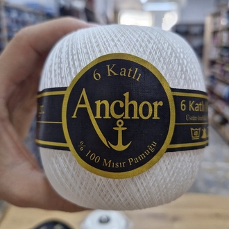 Anchor 6 Katlı Yüzde 100 Mısır Pamuğu 4 Adet Dantel İpliği - 60 No Beyaz