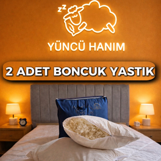 2 ADET Doğal Boncuk Kuzu Yünü Yastık 50x70 cm 2x1000 gr Merinos Kuzu Yünü
