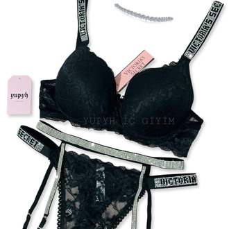  Victoria’s Secret Siyah Dantelli Very Sexy Shine Jartiyer Takım
