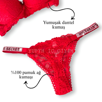  Victoria’s Secret Taşlı Kırmızı Dantelli Sütyen Takım