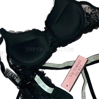 Victoria’s Secret Taşlı Kırmızı Dantelli Sütyen Takım