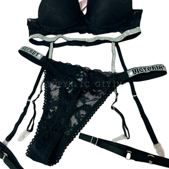  Victoria’s Secret Siyah Dantelli Very Sexy Shine Jartiyer Takım