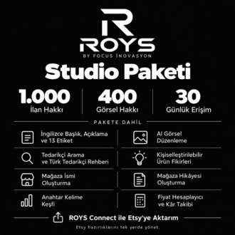 ROYS Studio Paketi | 1.000 İlan + 400 Görsel | 30 Gün Geçerli Erişim