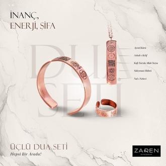 Bakır Beşli Dua Bileklik, Yüzük, Kolye Set ZRN0099