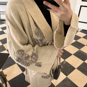 Nakış Detaylı Oversize Kimono Ceket