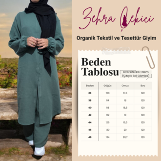 Organik Müslin İkili Takım 36-54 Beden Haki Yeşil