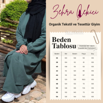 Organik Müslin İkili Takım 36-54 Beden Haki Yeşil