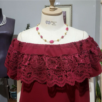 STD/Madonna Bordo Dantel Detaylı Bohem Bluz