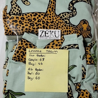 9-10 Yaş Çocuk Leopar Pamuklu Pijama Takımı