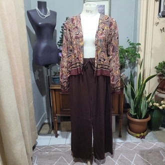 STD/Kahverengi Etnik Desenli Kimono Takım