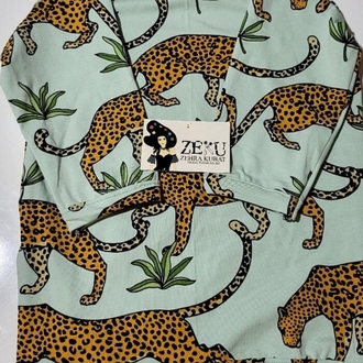 9-10 Yaş Çocuk Leopar Pamuklu Pijama Takımı