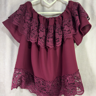 STD/Madonna Bordo Dantel Detaylı Bohem Bluz