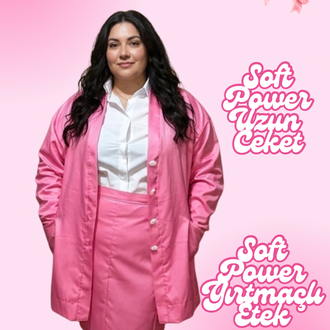 Soft Power Pastel Pembe Uzun Cepli Ceket
