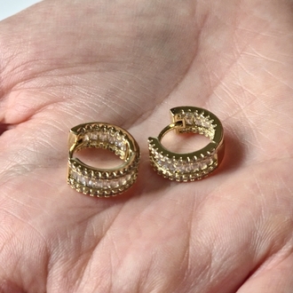 Taşlı Mini Halka Küpe - Gold