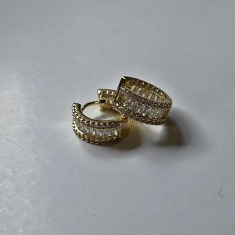 Taşlı Mini Halka Küpe - Gold