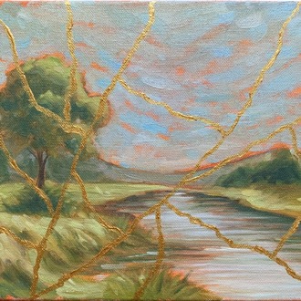 Kintsugi Landscape I – Original Oil Painting on Stretched Canvas
