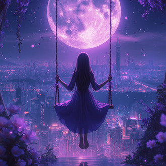 tahta bir salıncakta oturan yalnız bir anime kadın