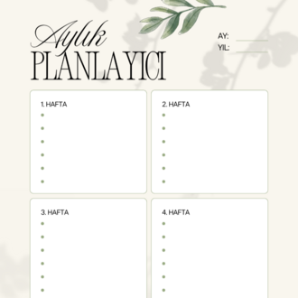Bej ve Siyah Çiçekli Aylık Planlayıcı