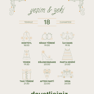 Yeşil ve Bej Çiçekli Düğün Zaman Çizelgesi Planlayıcısı