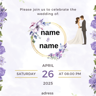 Purple Gold Aesthetic Watercolor Flower Wedding Invite