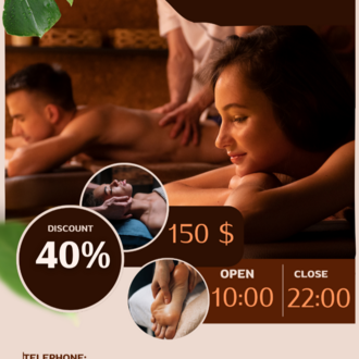 Brown and cream, modern, simple, Thai massage, promotional, flyer