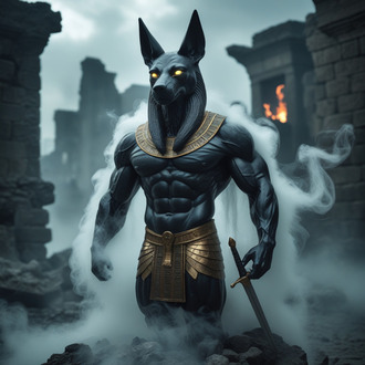 kaslı siyah Anubis figürü duvar kağıdı