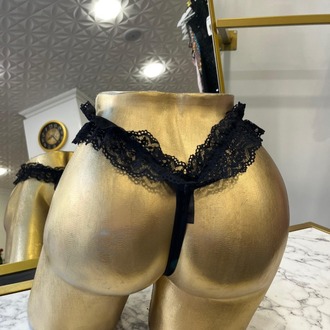 İnci Detaylı Dantel Siyah String Külot