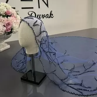 İndigo nakışlı dal model gelin duvağı