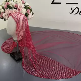 Bordo nakışlı gelin duvağı