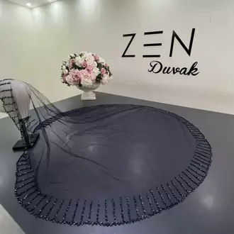 Lacivert nakışlı gelin duvağı