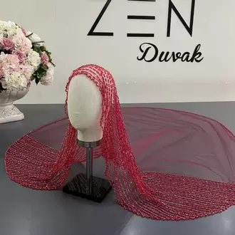 Bordo nakışlı gelin duvağı