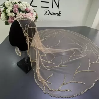 Gold nakışlı dal model gelin duvağı