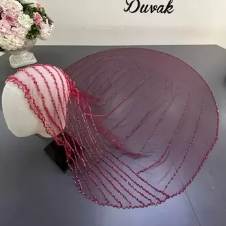 Bordo elif model gelin duvağı 