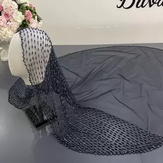 Lacivert nakışlı gelin duvağı