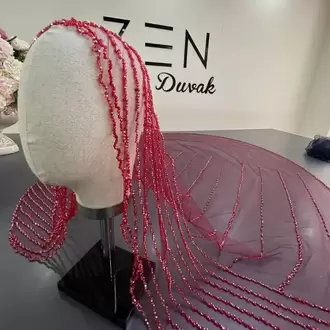 Bordo elif model gelin duvağı 