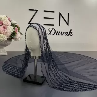 Lacivert nakışlı gelin duvağı
