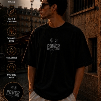 POWER Gül Baskılı Oversize Tişört