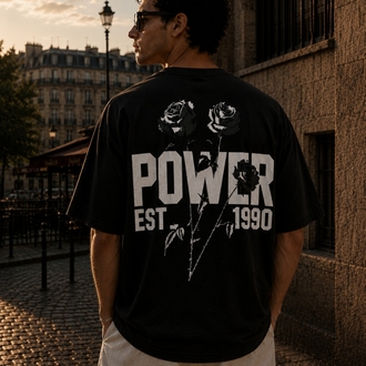 POWER Gül Baskılı Oversize Tişört