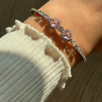 Kalp Taşlı Pembe Silver Kelepçe